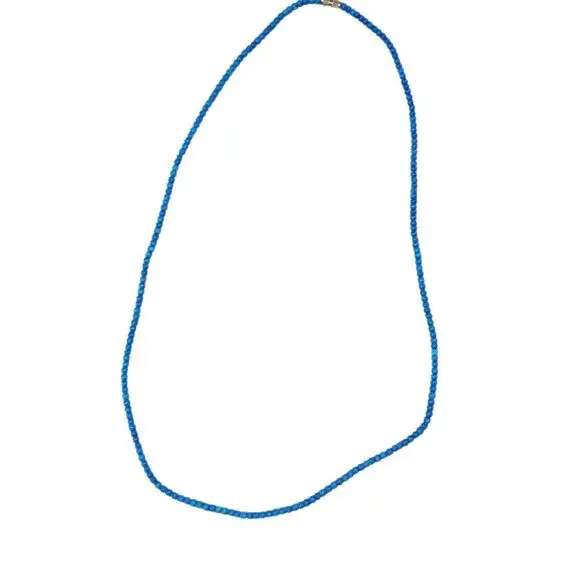 VINTAGE BLUE WOODEN BEADED NECKLACE ARTSY BOHO COTTAGE CORE HIPPIE - Picture 1 of 3